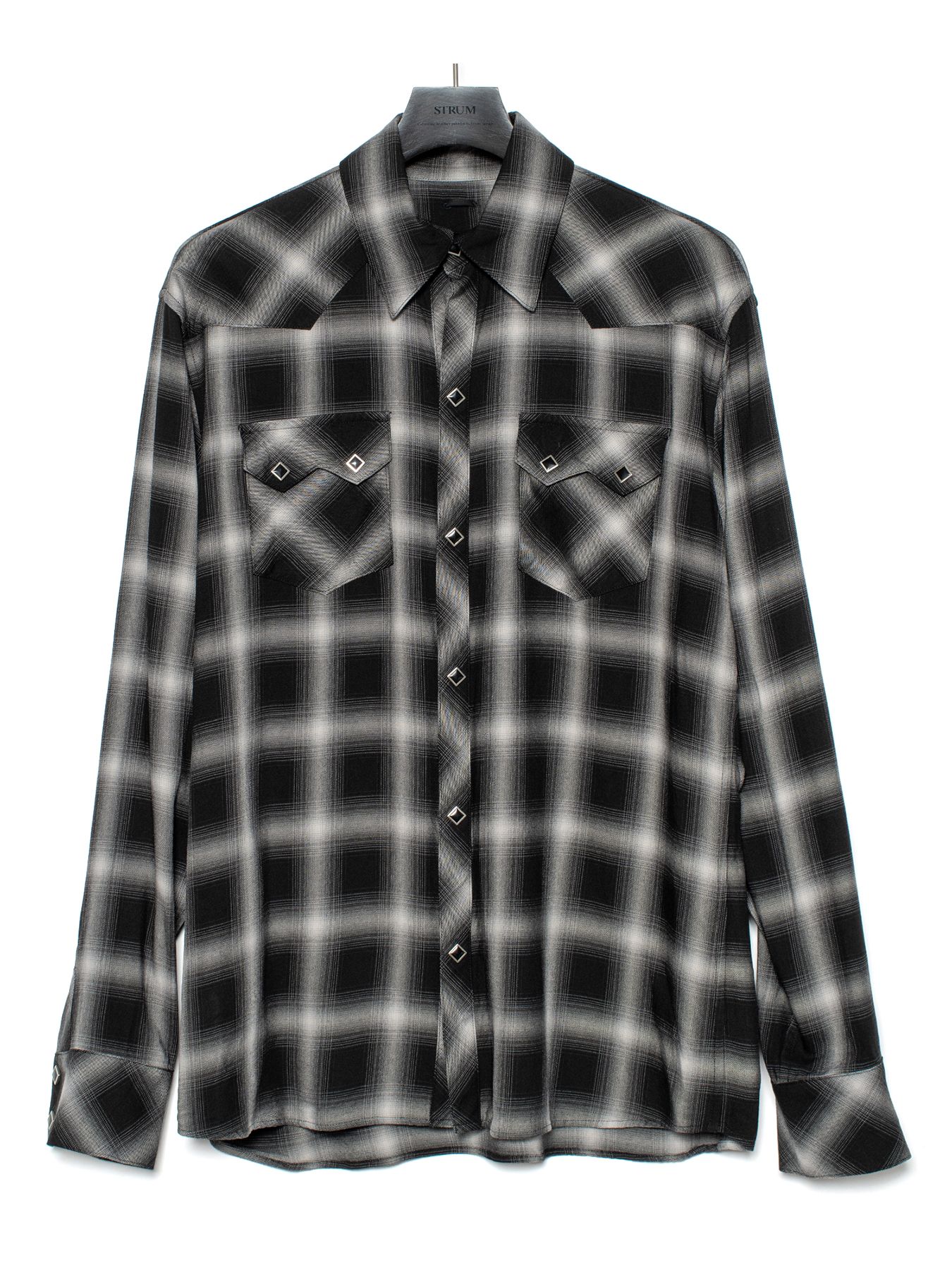 【予約品 9月27日(日) 締切】レーヨン ツイル オンブレーチェック ロングスリーブシャツ / BLACK