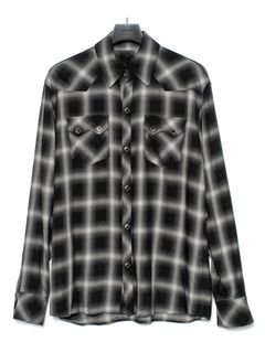 【予約品 9月27日(日) 締切】レーヨン ツイル オンブレーチェック ロングスリーブシャツ / BLACK