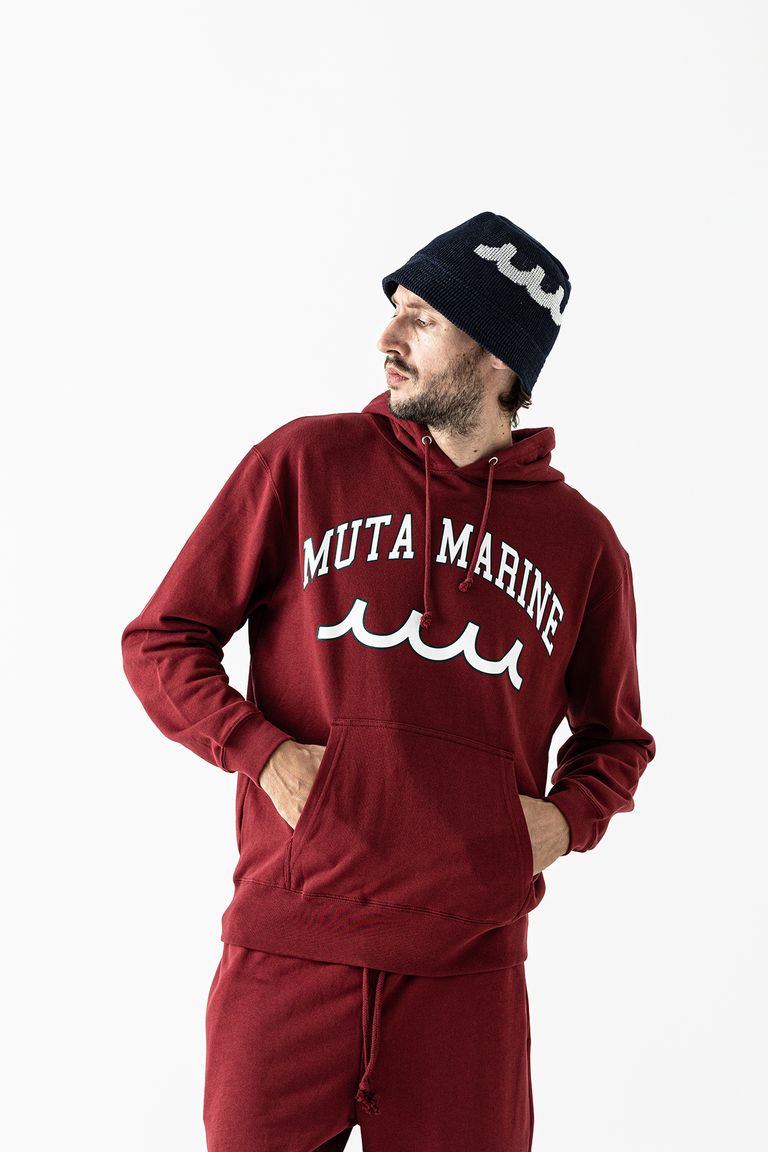 muta - muta College Logo Hooded Sweatshirt / バーガンディー