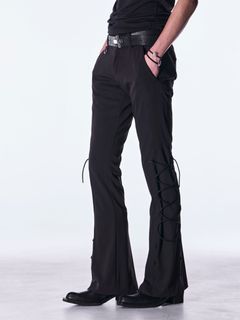 【予約品 6月29日(月) 締切】PE Gabardine Lace Up Flare Slacks / レースアップ フレアスラックス / ブラック