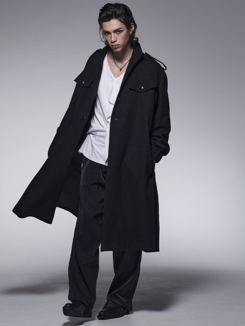 《予約品》 StandCollarDrapeCoat / スタンドカラードレープコート / ブラック 【kiryuyrik】 10月以降入荷予定