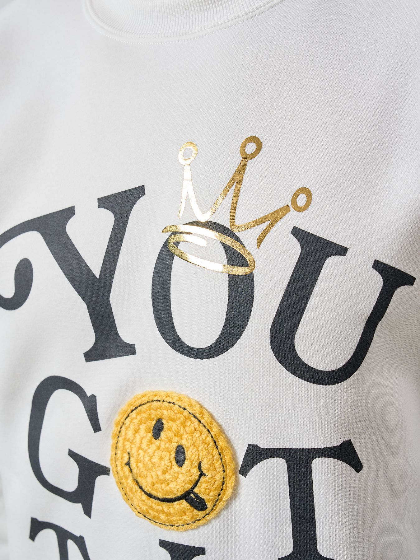 【予約品 5月8日(木) AM10時 締切】 TC裏毛起毛 YOU GOT THIS マルチパッチワークスウェットシャツ / ホワイト