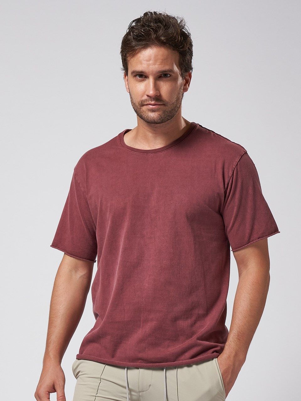《予約品》 wide cut-off crew-neck S/S / Tシャツ / ダークピンク