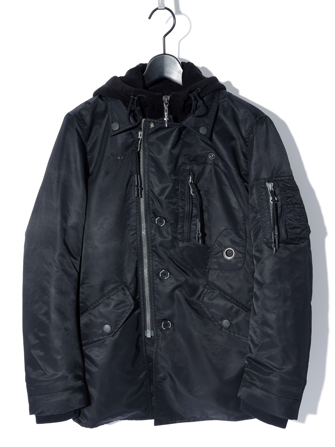 【予約品】  FAKE LAYERED NYLON JK w/HOOD / ナイロンジャケット / BLACK / 即納