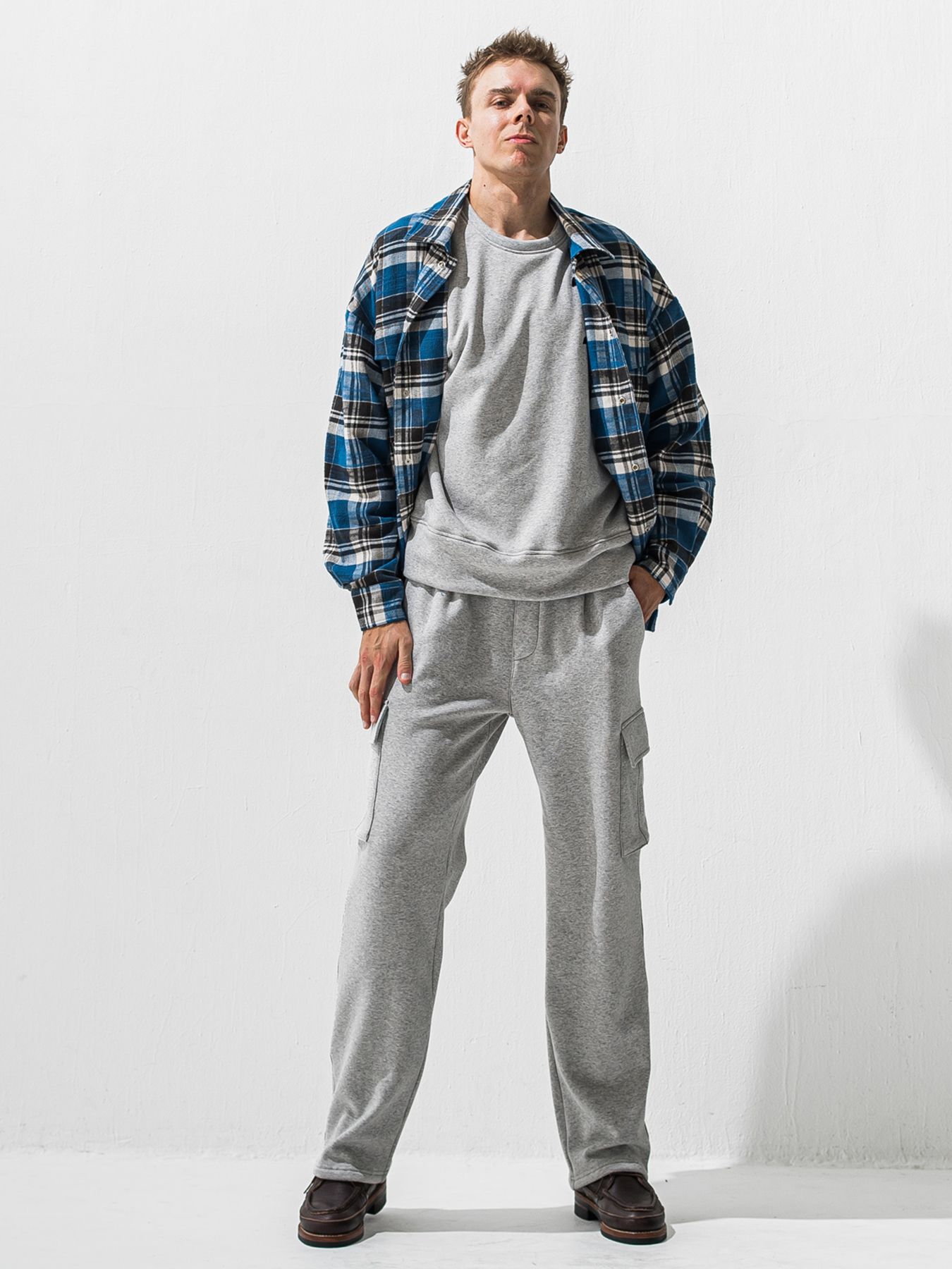 【予約品 9月6日(日) 締切】RC VELOURS FLEECE DROP TRAINER / RCレザーワッペン 裏起毛 ルーズトレーナー / グレー