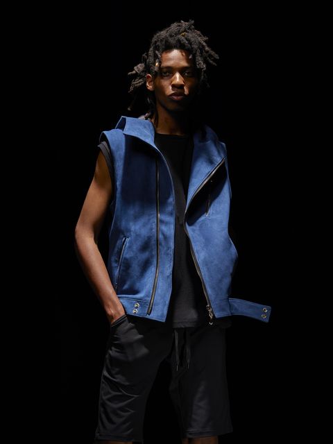 Suede Sheepskin HoodieH Vest / シープ スエード フーディーベスト / SHARON（シャロン） / ブルー