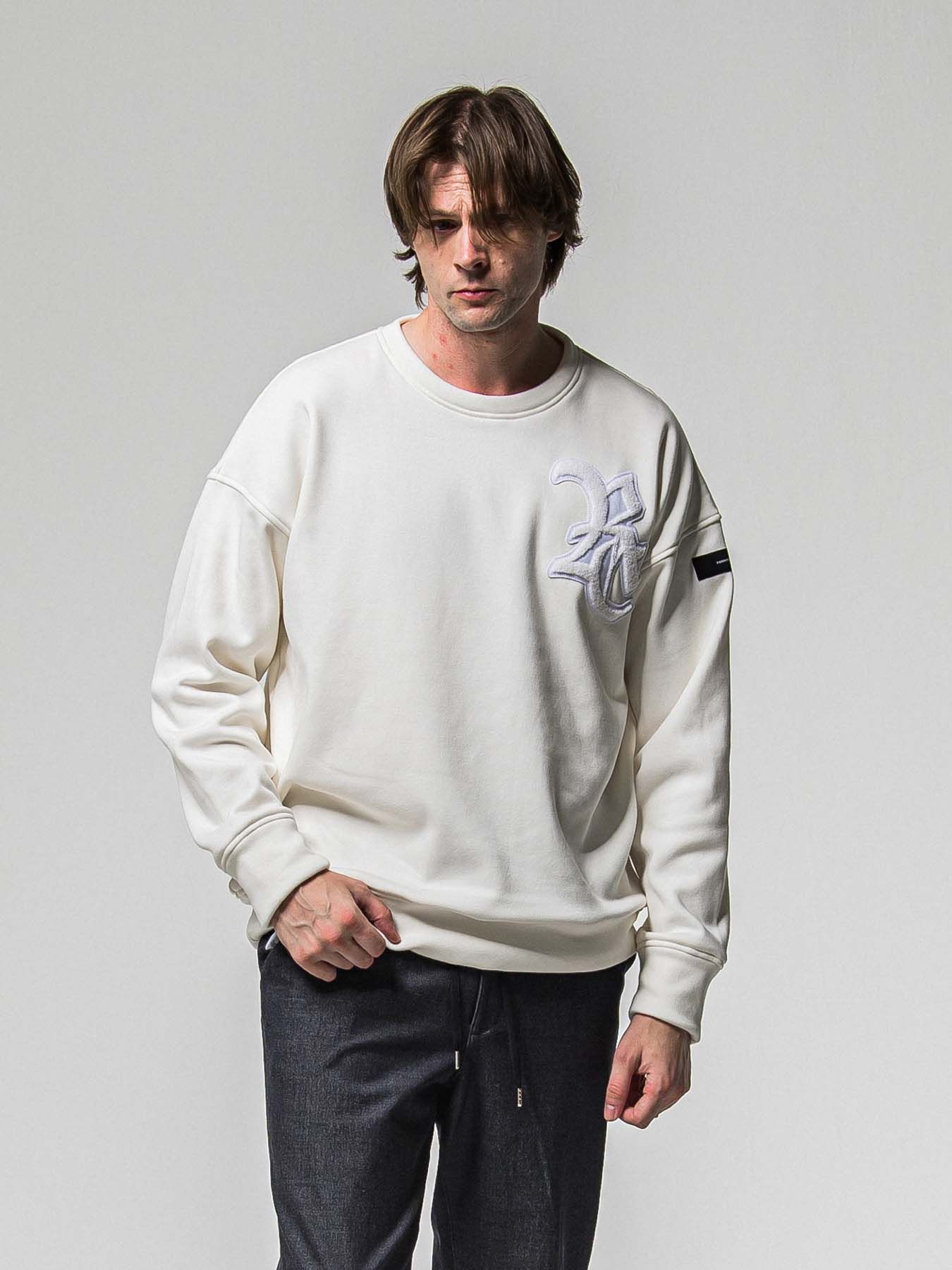 【予約品 8月31日(日) 締切】RC CHENILLE VELOURS FLEECE DROP TRAINER / RCサガラ刺繍ワッペン ベロアフリース ドロップショルダートレーナー / ホワイト