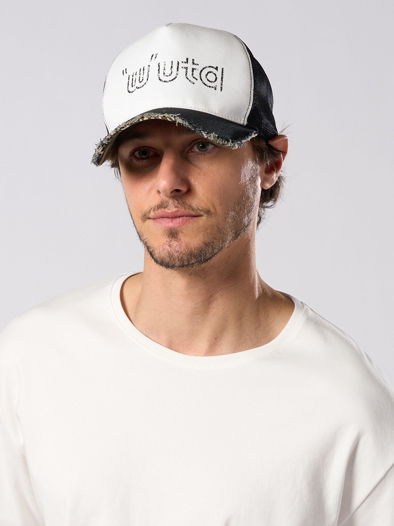 【予約品 1月25日(日) 締切】muta × wjk collection："w"uta cut-off mesh cap / "w"uta カットオフ メッシュキャップ / ブラック×ホワイト