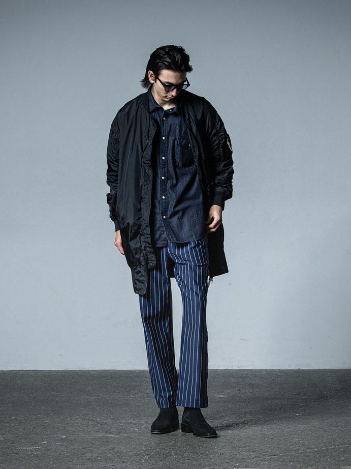 《予約品》 CHRIS EASY WIDE TUCK PANTS  / ワイドタックパンツ / ネイビー・ストライプ