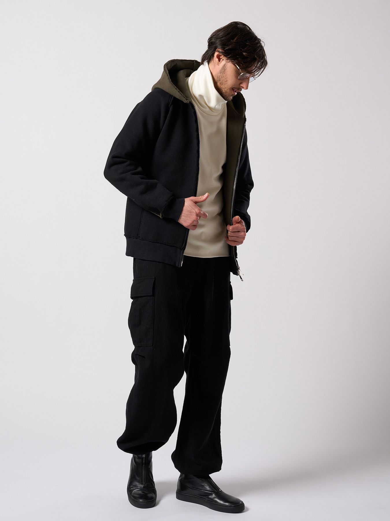 【予約品 4月19日(日) 18時締切】super urake parker / パーカー / ブラック×カーキ