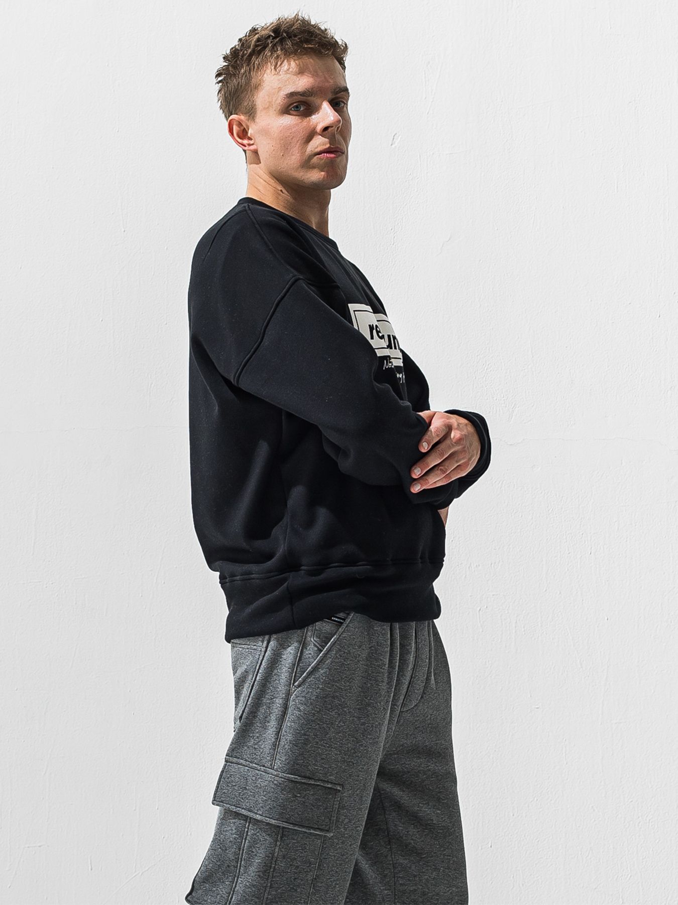 【予約品 9月6日(日) 締切】BOX VELOURS FLEECE DROP TRAINER / ボックスロゴ 裏起毛 ルーズトレーナー / ブラック