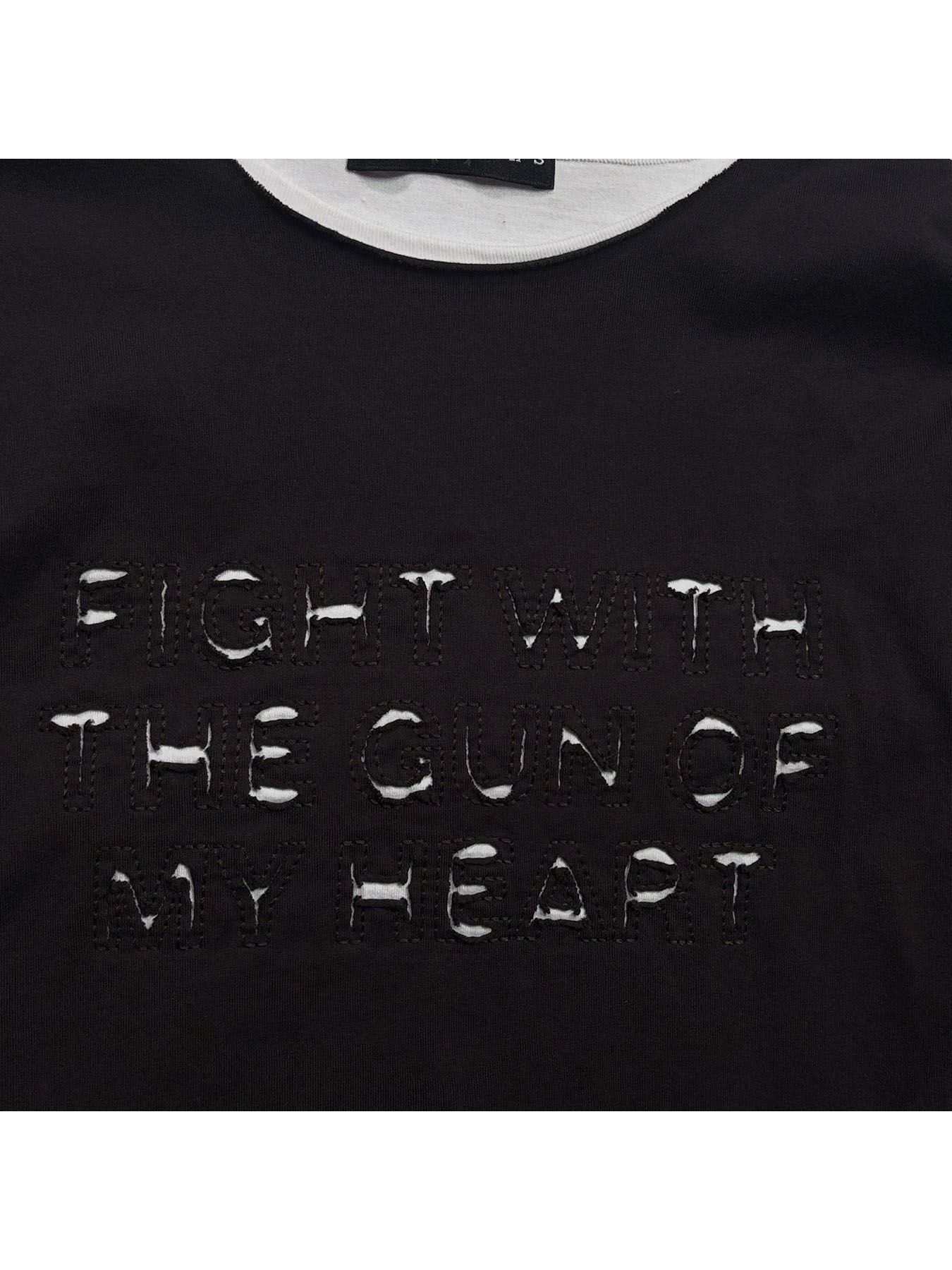 【予約品 3月9日(月) 18:00 締切】EMB CUT W FACE T / メッセージ刺繍 カット Wフェイス ロンT / ブラック×ホワイト