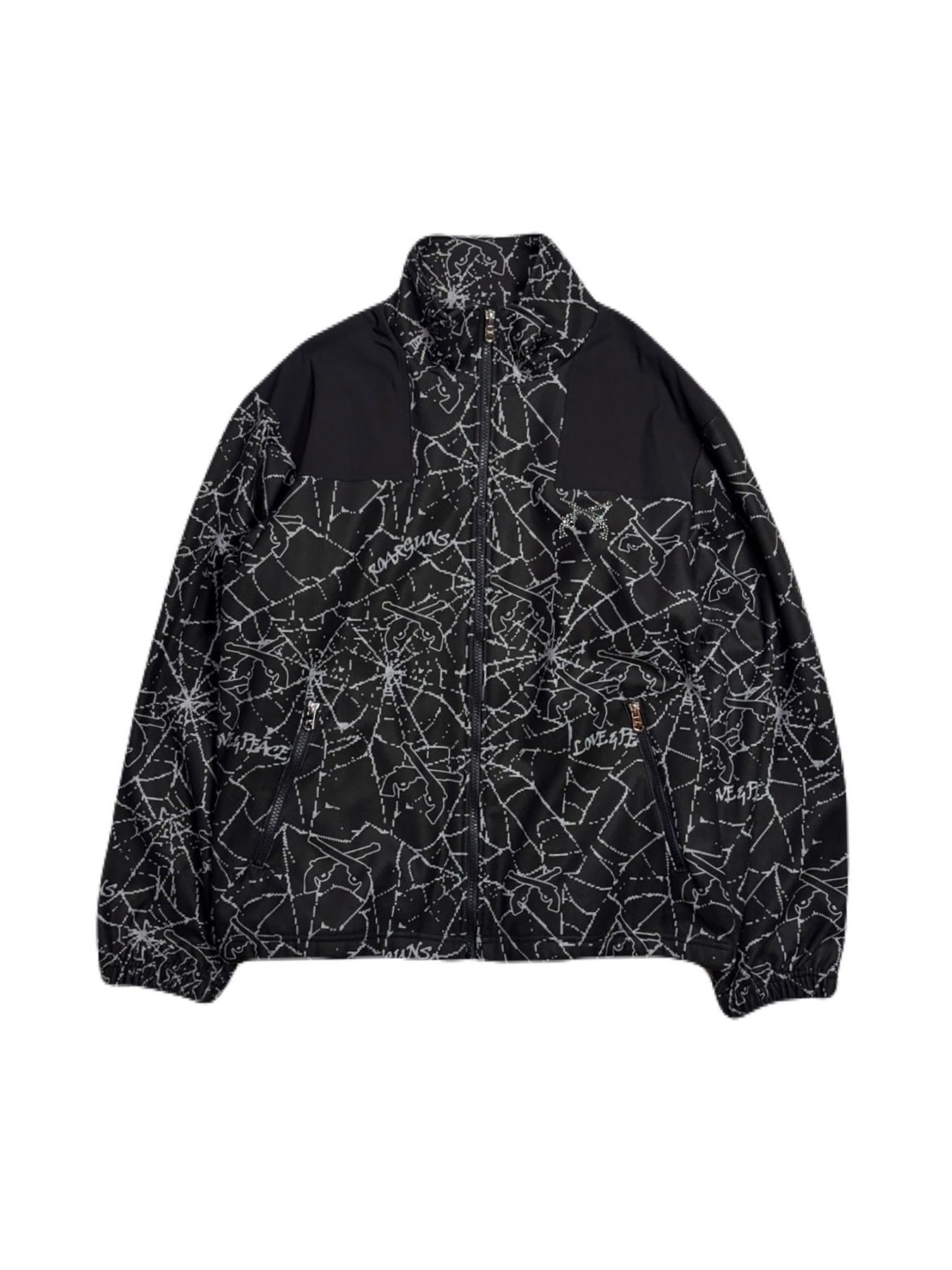 【予約品 3月9日(月) 18:00 締切】SPIDER PRINT JKT CRY / クリスタルクロスガン スパイダープリント フリース ジャケット / ブラック×グレー
