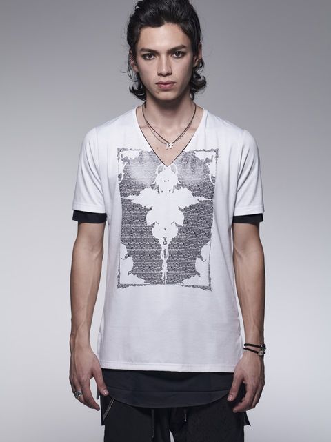 LayeredT-Shirt / レイヤードプリントTシャツ / ホワイト・ブラック 【kiryuyrik】