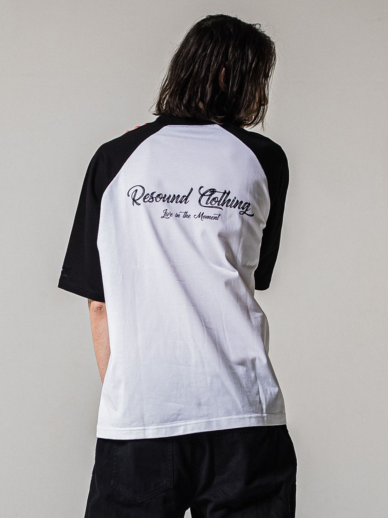 BACK RC RAGLAN OVER TEE / バックロゴ ラグランスリーブ オーバーTシャツ / ホワイト×ブラック