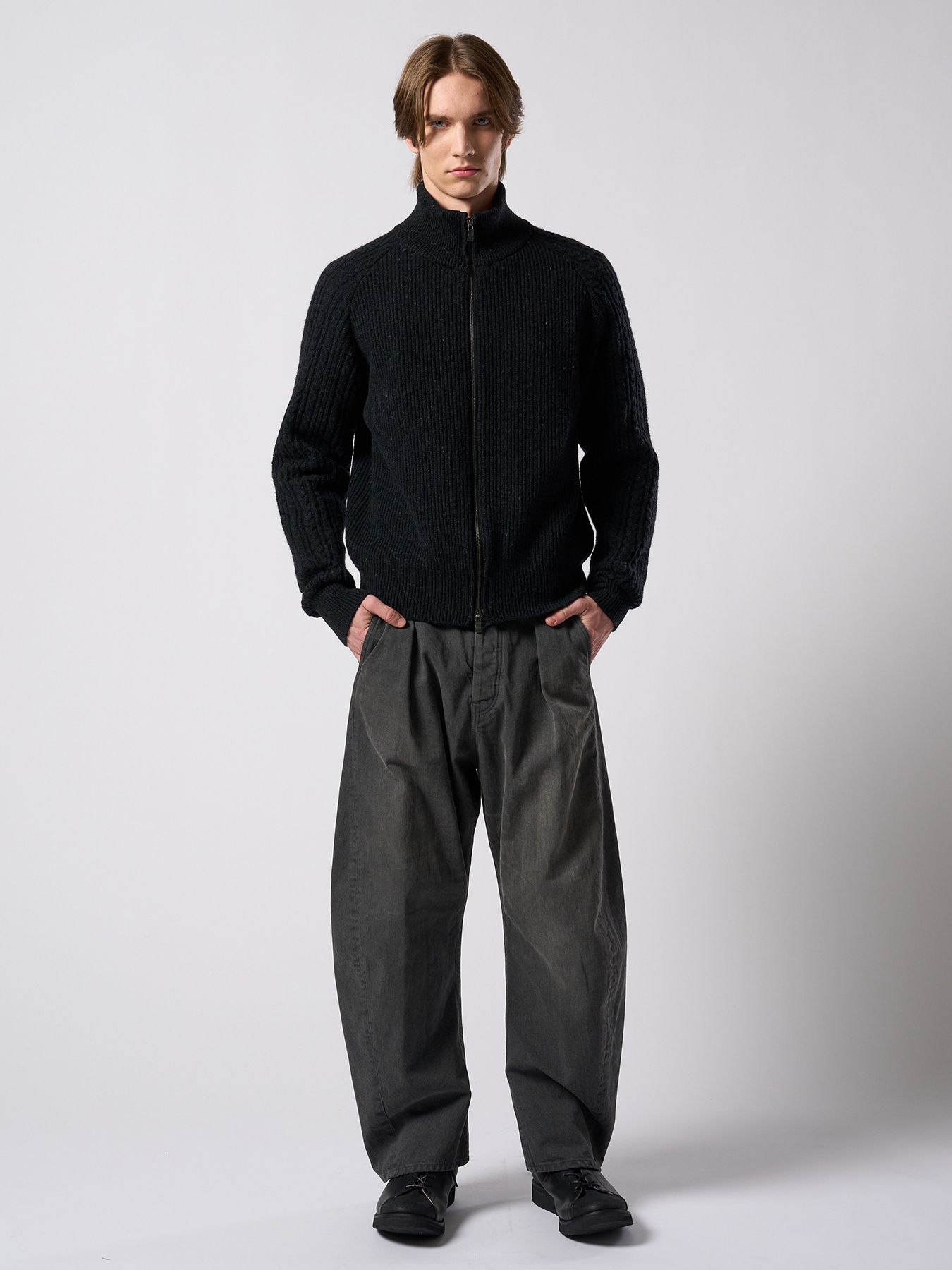 【予約品 4月19日(日) 18時締切】lomond×powder zip-up knit / ジップアップニット / ブラック