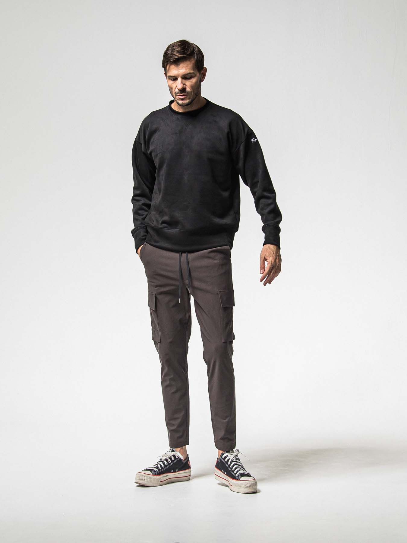 【予約品 8月31日(日) 締切】SUEDE DROP TRAINER / スウェード ドロップショルダートレーナー / ブラック