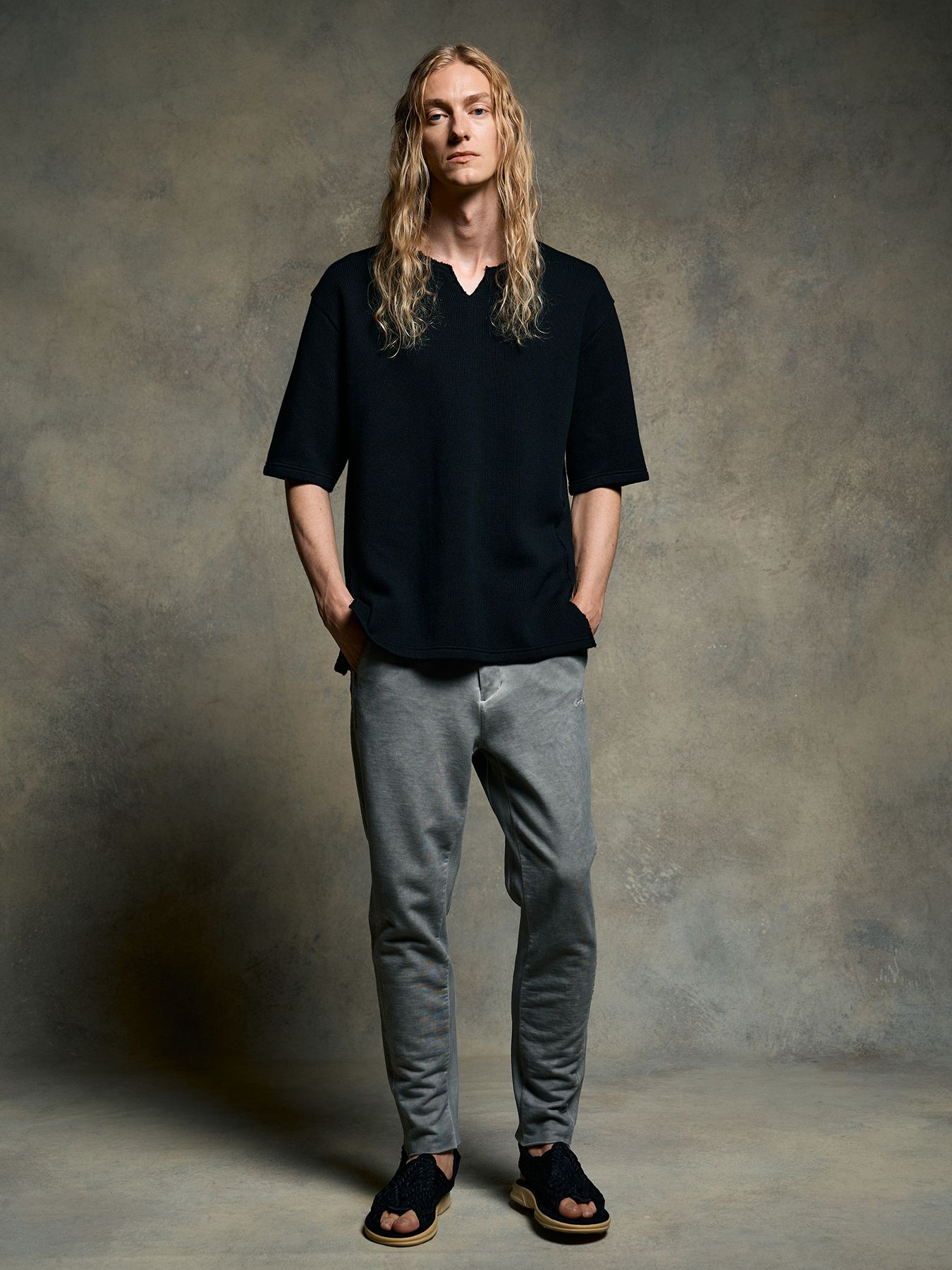 【予約品 9月23日(火) 締切】quarter-knit key neck H/S / クォーターニット キーネック ハーフスリーブ / ブラック