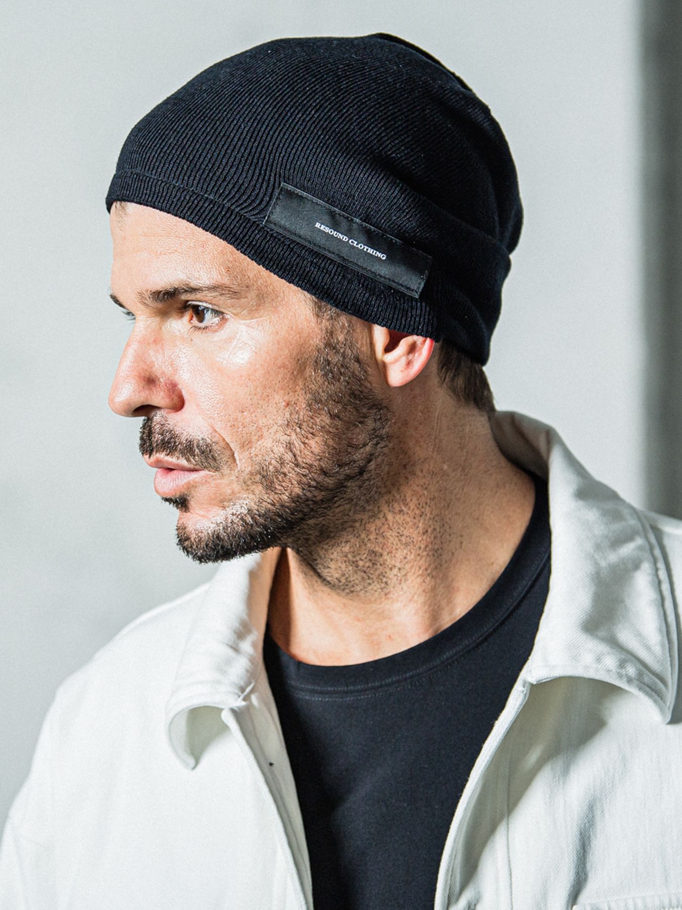 LINEN KNIT CAP / リネン ロゴタグ付き ニットキャップ / ブラック