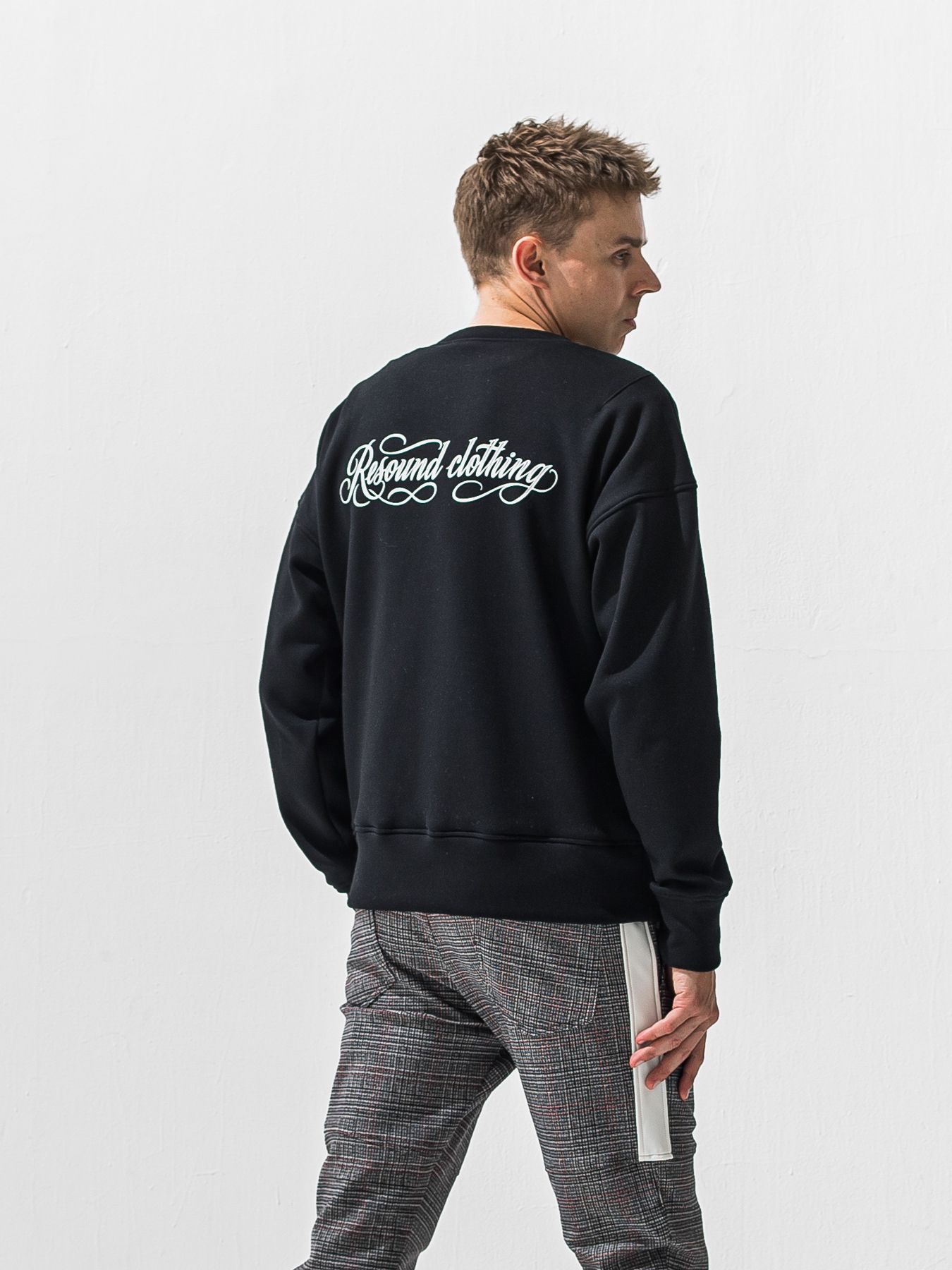 【予約品 9月6日(日) 締切】PIN ST RC VELOURS FLEECE DROP TRAINER / ピンストライプロゴ 裏起毛 ルーズトレーナー / ブラック