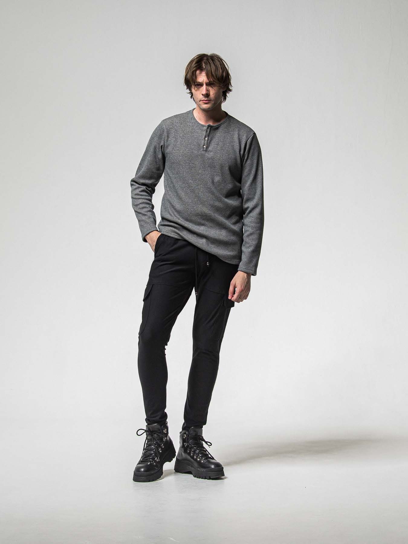 【予約品 8月31日(日) 締切】VELOURS FLEECE THERMAL HENRY / ベロアフリース サーマル ヘンリーネック / グレー
