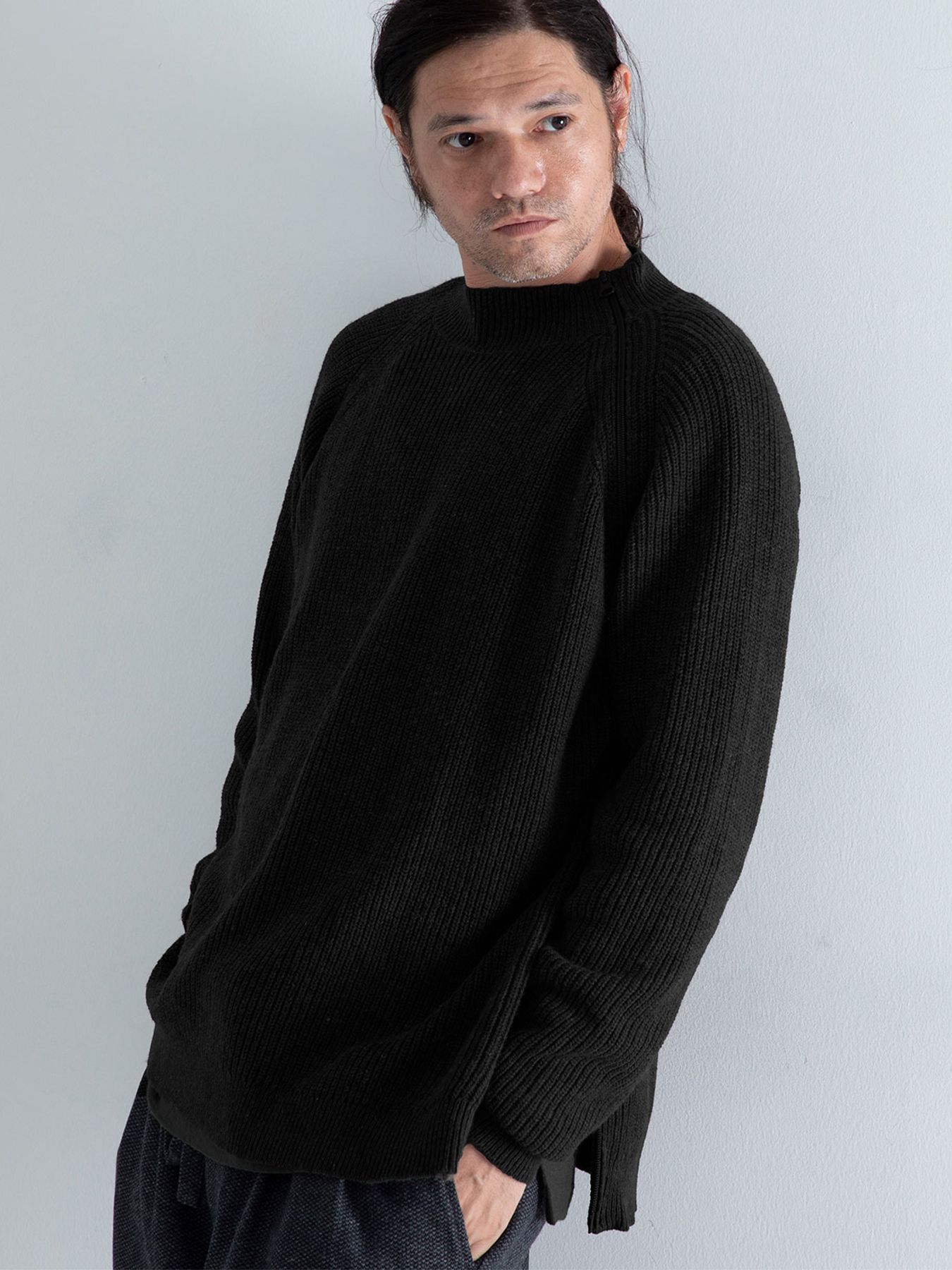【予約品 】ZIPHI / ジップ ハイネック ニット / ブラック