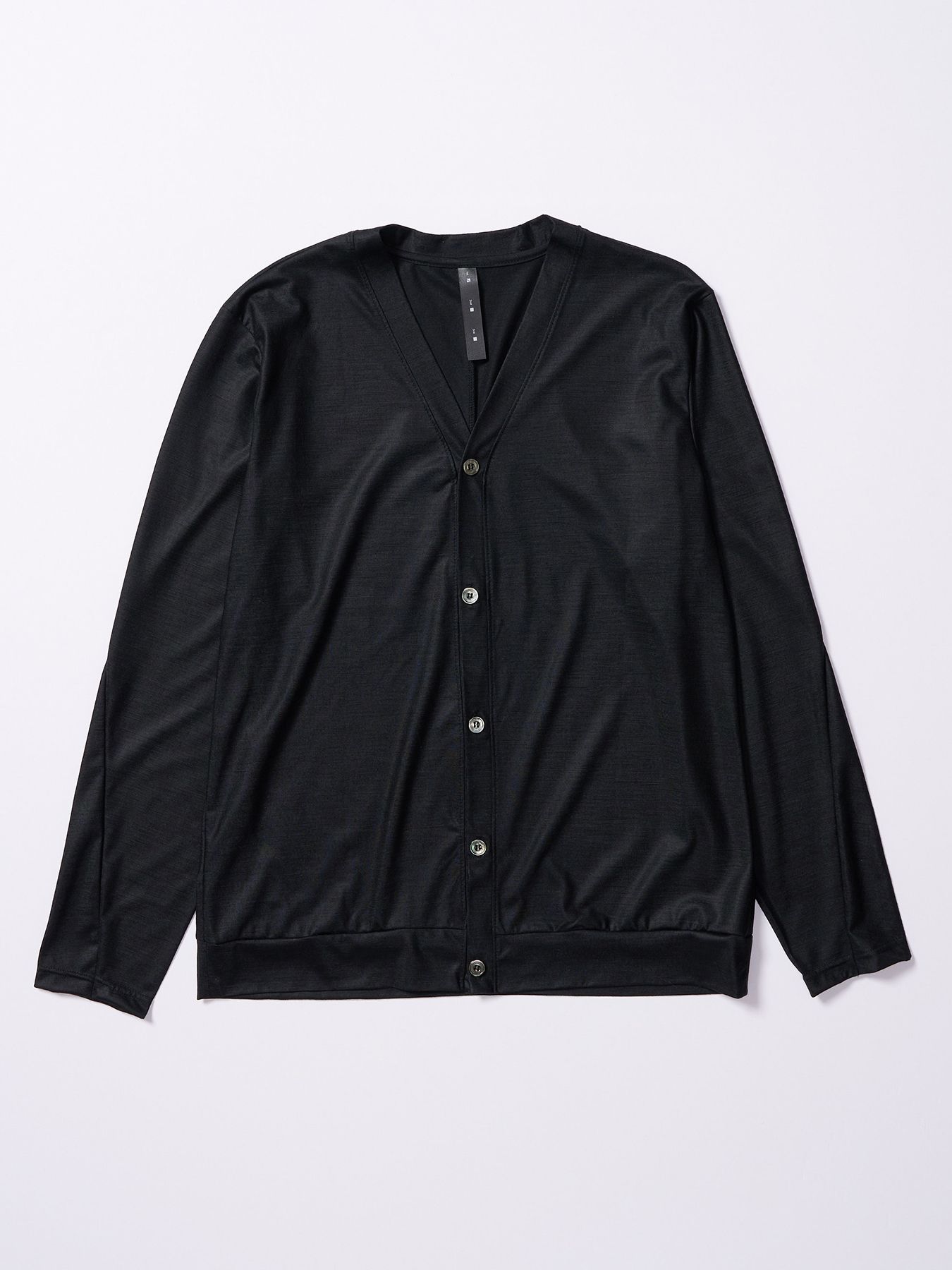 【予約品 4月19日(日) 18時締切】ex.comfy wool middle cardigan / メリノウールジャージー カーディガン / ブラック