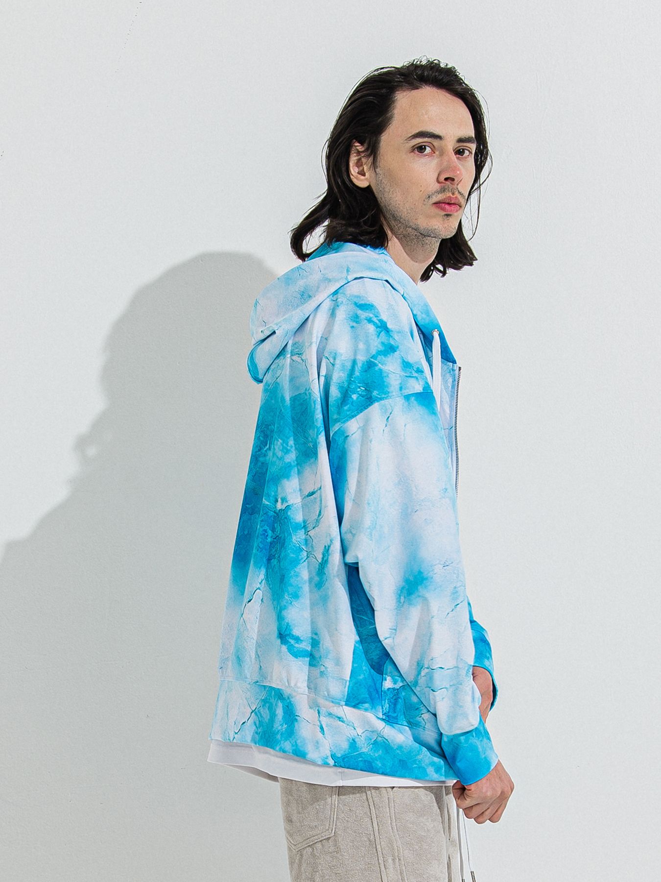 【予約品 】RASH OVER ZIPUP HOODIE / ラッシュガード オーバーサイズジップアップパーカー / マーブルブルー
