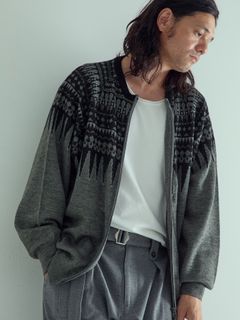 【予約品 】ARROWKNIT / ジャガードニットカーディガン / 杢チャコール×ブラック系