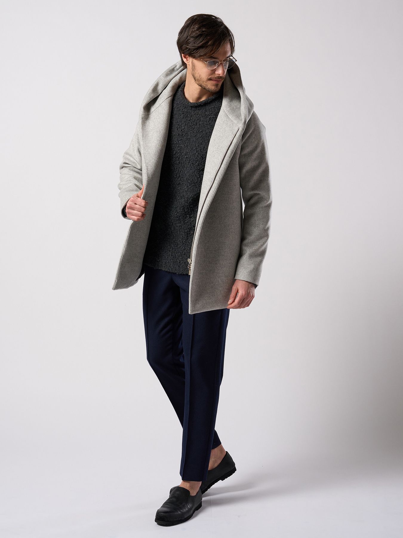 【予約品 4月19日(日) 18時締切】fancy yarn crew-neck knit / クルーネックニット / チャコール