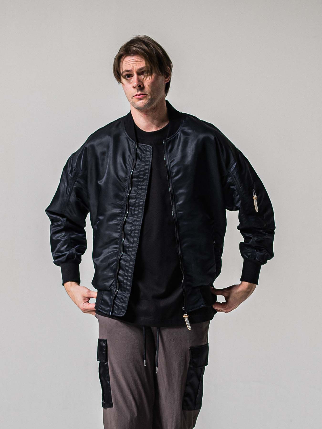 【予約品 11月16日(日) 締切】LIGHT DAVID JACKET / ドロップショルダー フライトジャケット / ナイロンブラック