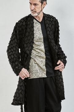Fringe cut jacquard shawl collar shirt gown / BLACK 【ys Yuji SUGENO】
