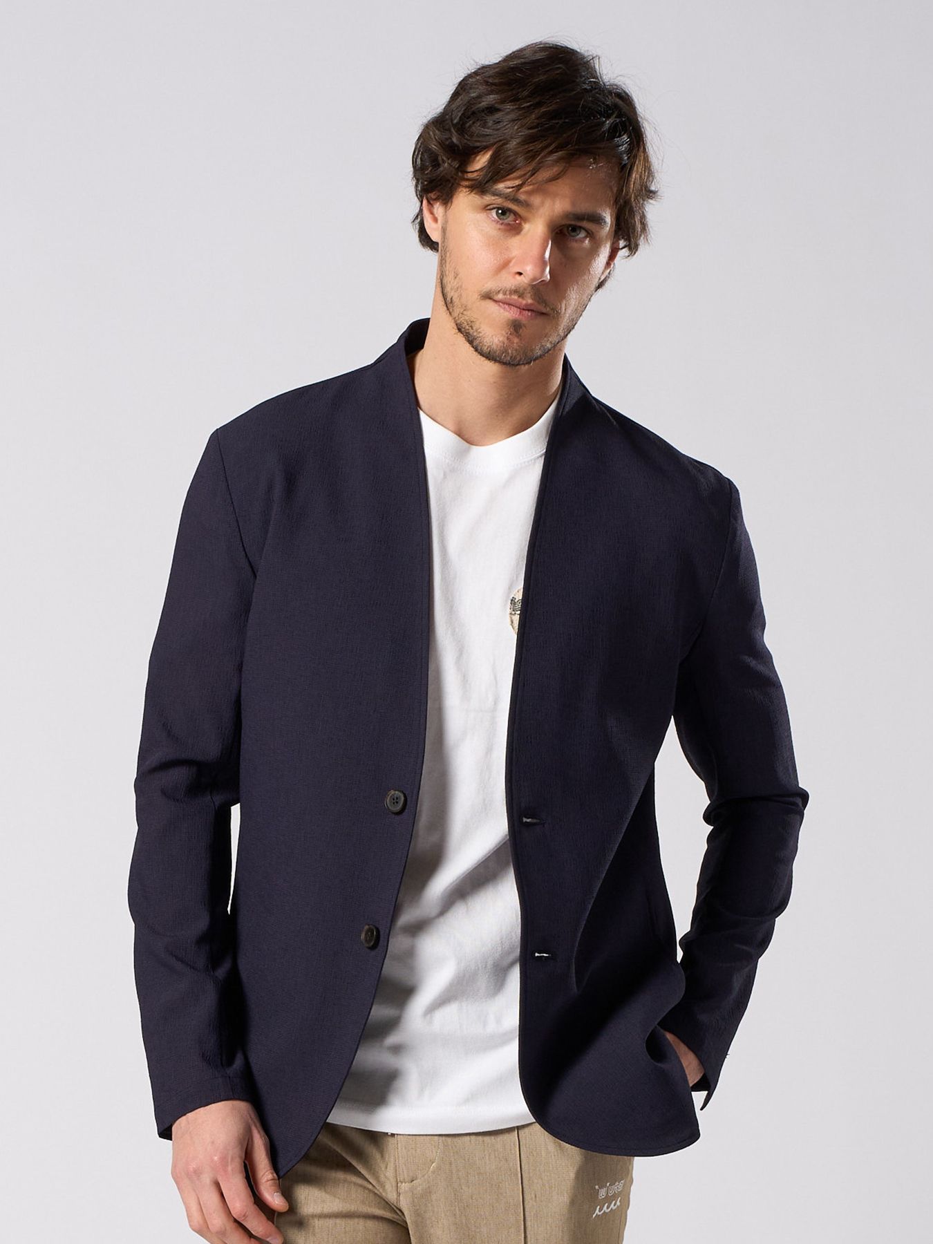 【予約品 1月25日(日) 締切】solid collar single jacket / ソリッドカラー シングル ジャケット / ネイビー