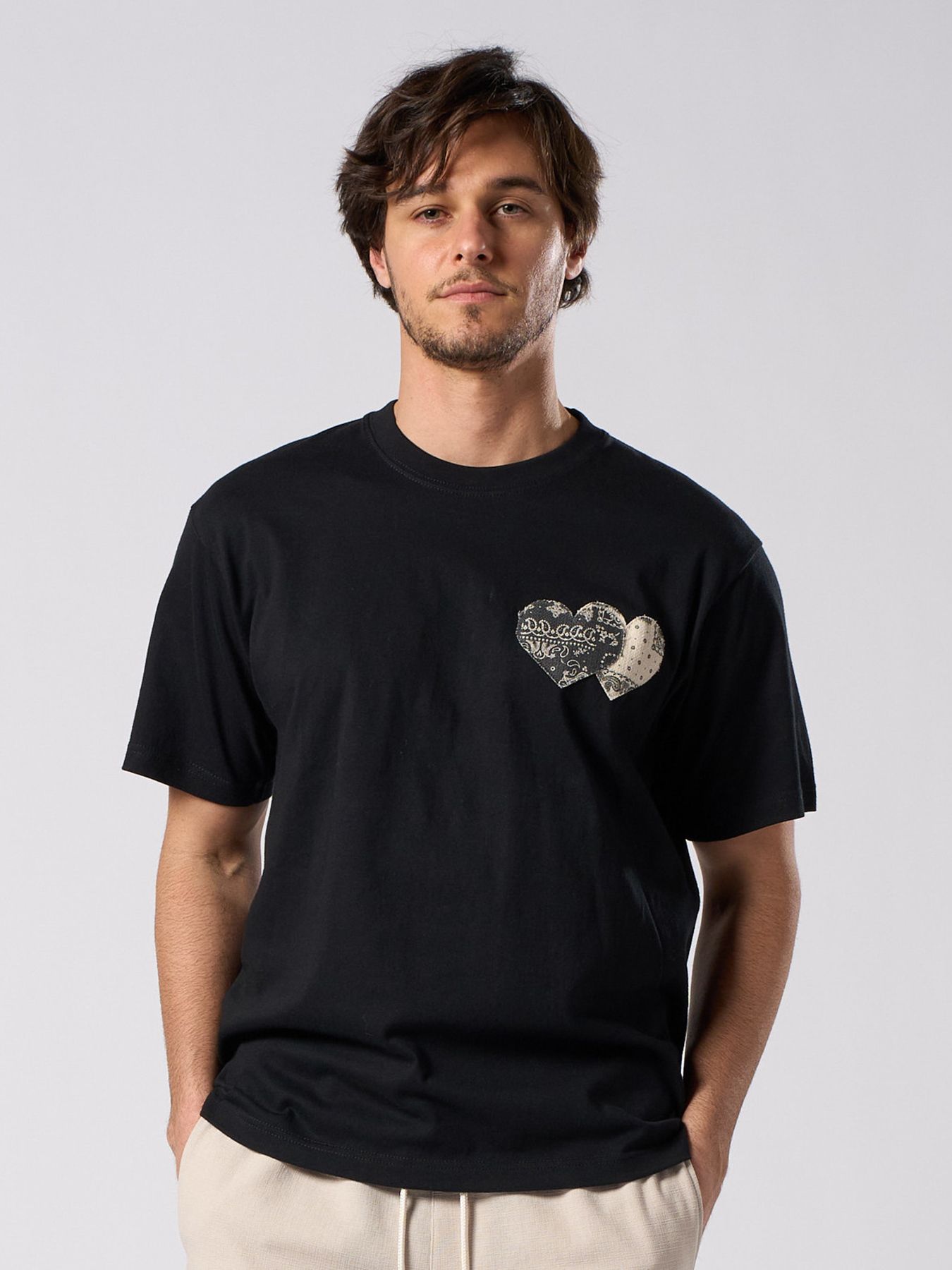 【予約品 1月25日(日) 締切】graphic-T collection：bandana panel heart T / バンダナパネル ハート Tシャツ / ブラック