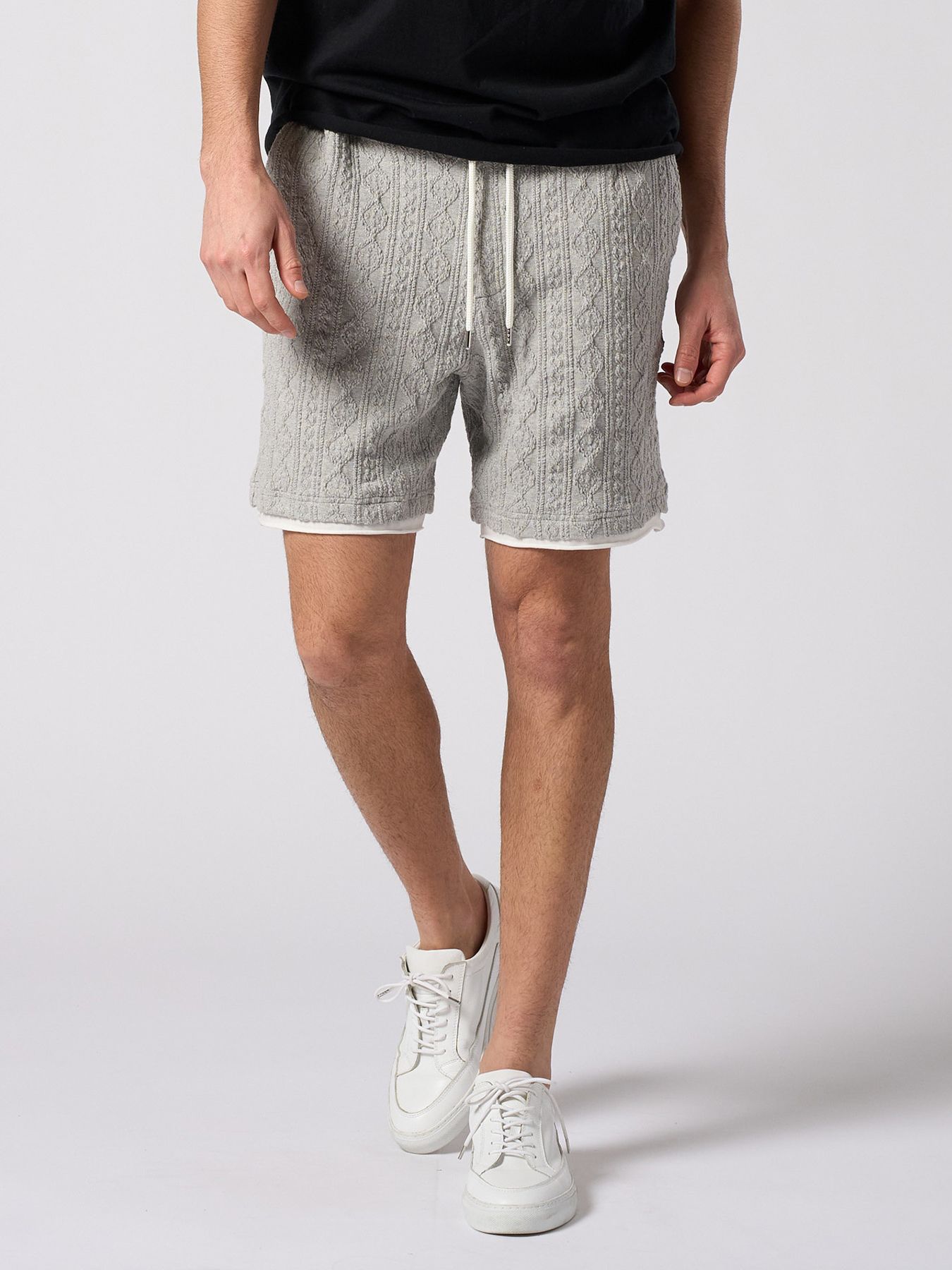 【予約品 1月25日(日) 締切】jacquard summer knit shorts / ジャガード サマーニット ショーツ / 杢グレー
