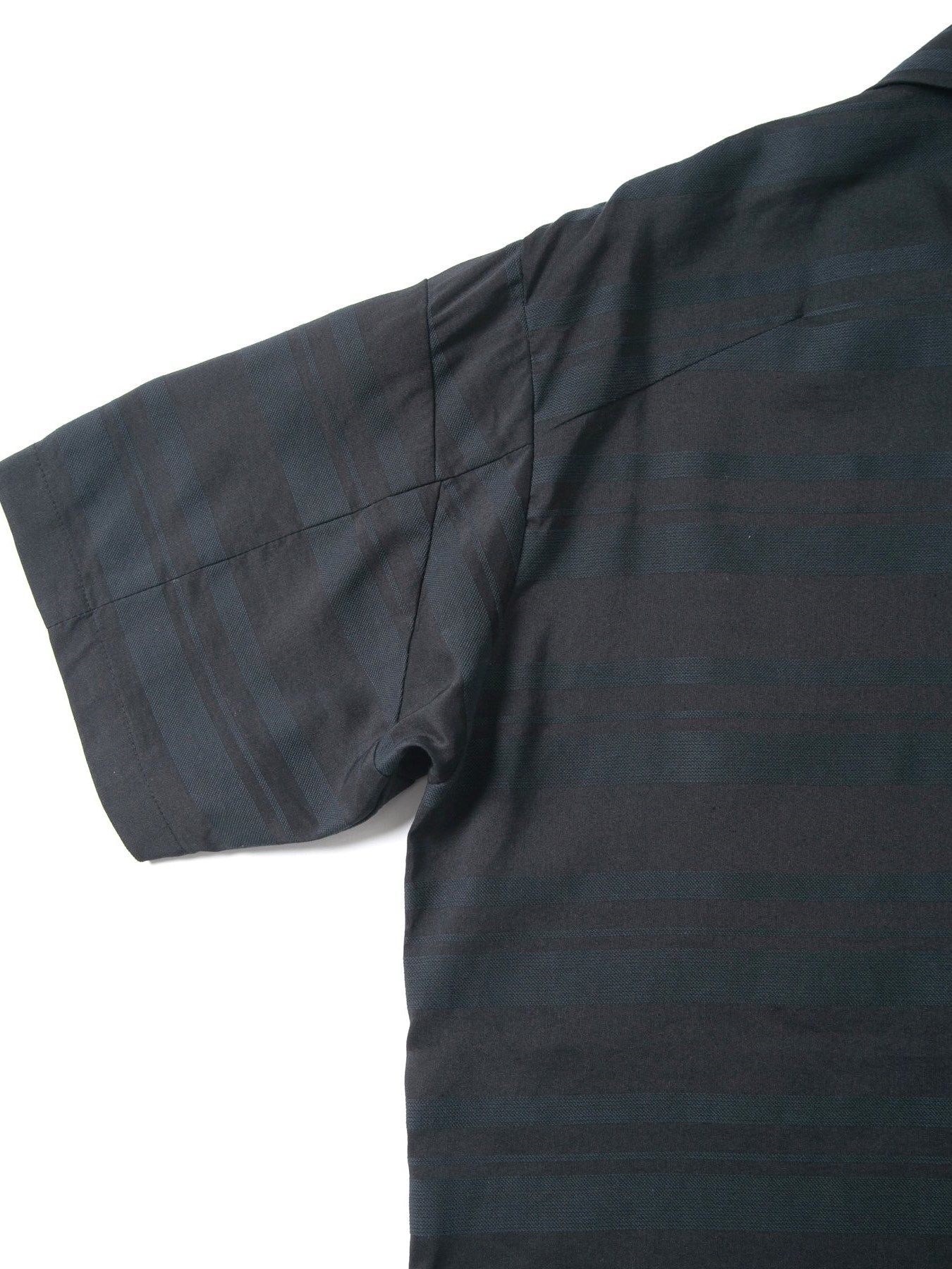 レーヨン コットンラミー ストライプ H/S 開襟シャツ  / Open Collar Shirt / ブラック 【STRUM】2024年2月入荷予定