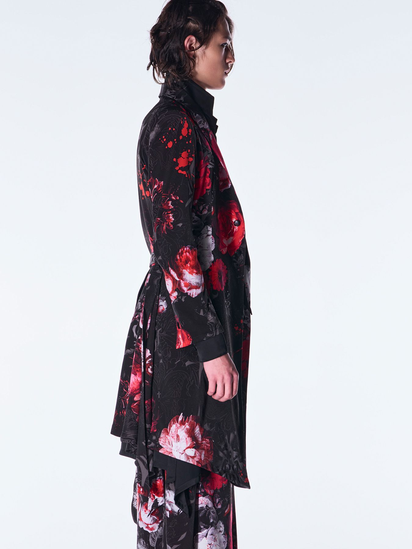 【予約品 6月29日(月) 締切】Goth Flora Suede Satin Flare Jacket / フレアジャケット / ブラック