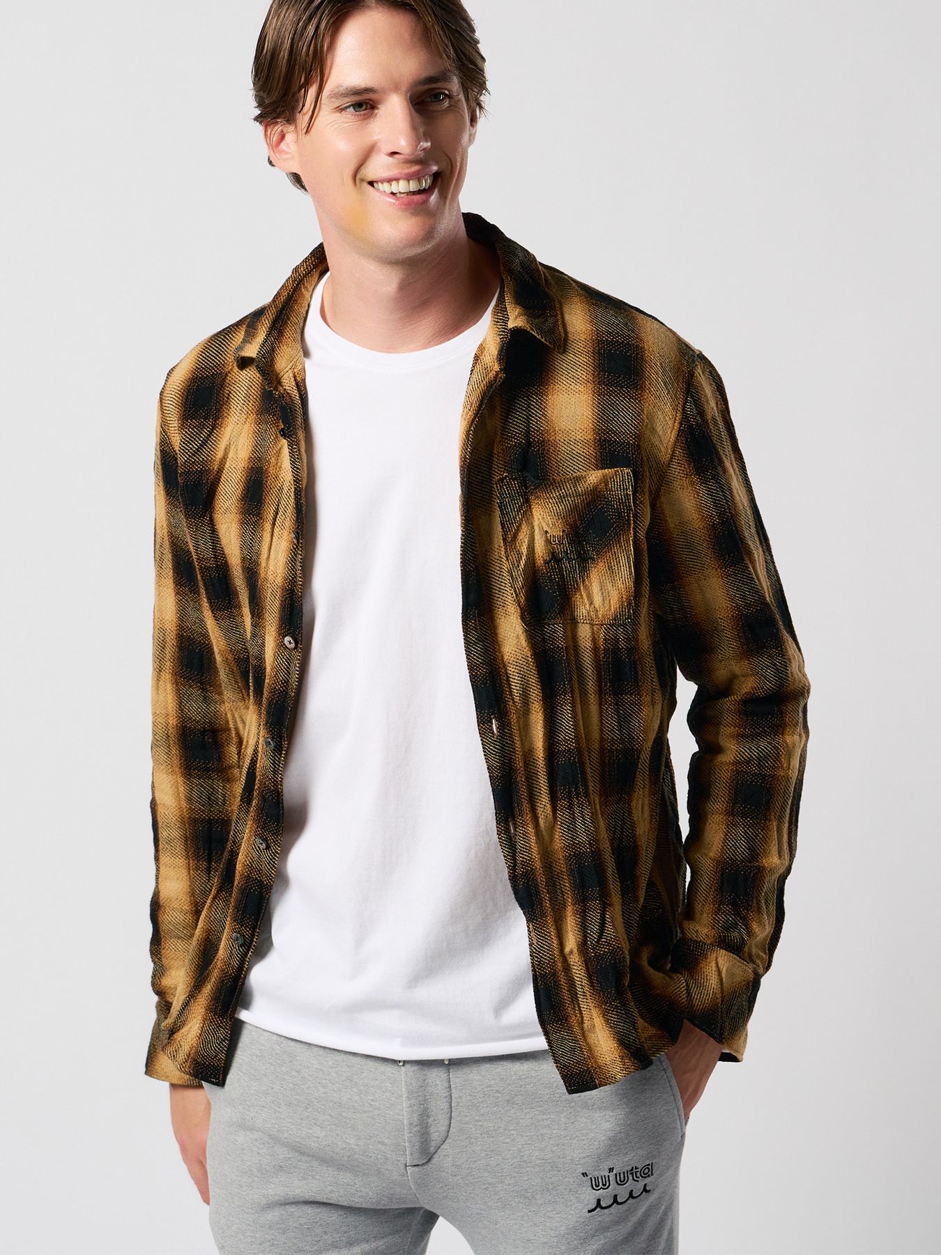 【予約品】muta × wjk collection：twist wrinkle check shirt / シワ加工チェックシャツ / イエローチェック