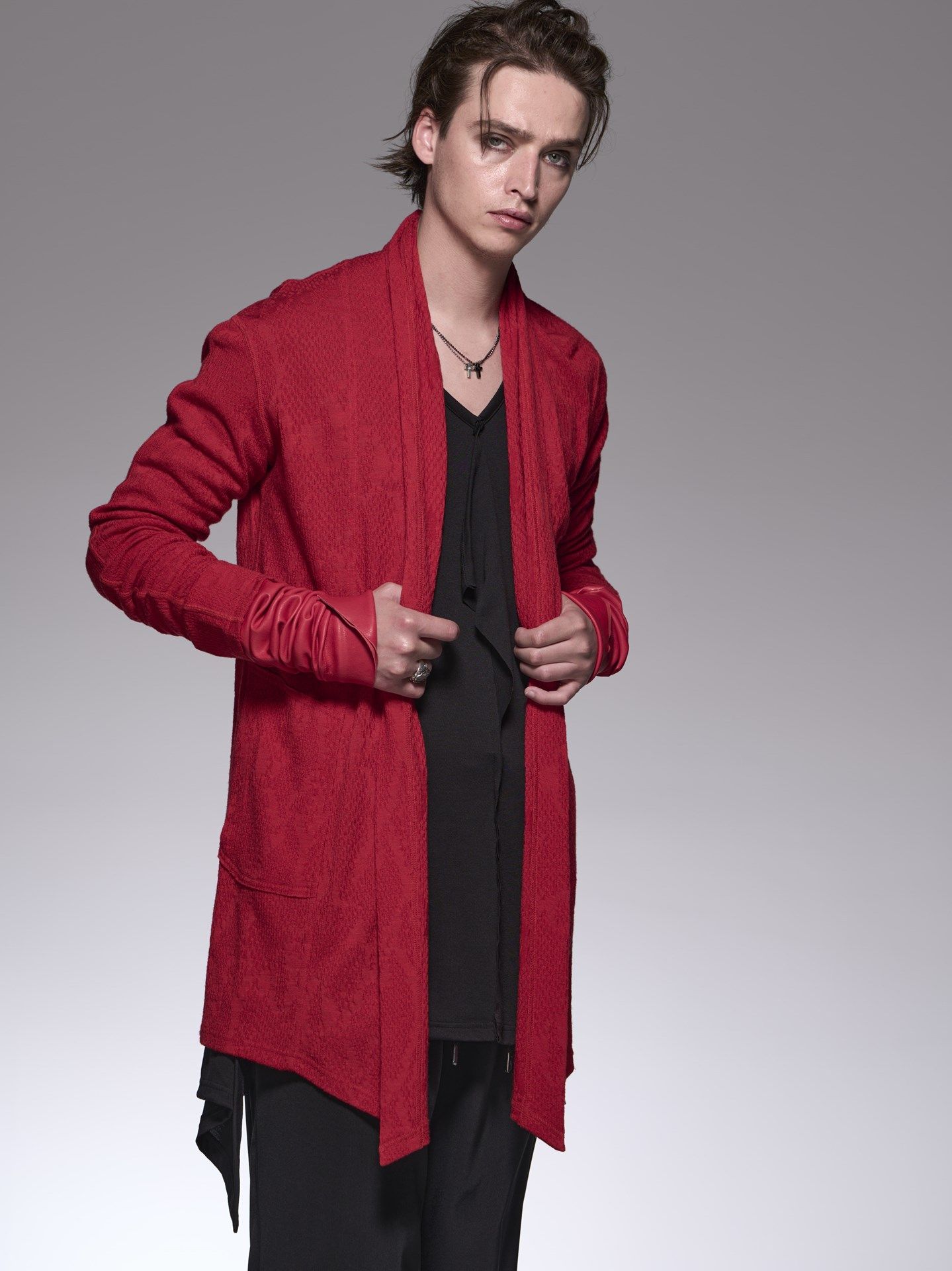 《予約品》 ShawlCardigan /パイソンジャガード織 ショールカーディガン / レッド