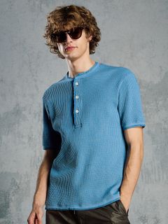 【予約品 1月25日(日) 締切】waffle henley S/S / ワッフルヘンリー ショートスリーブ / ライトブルー