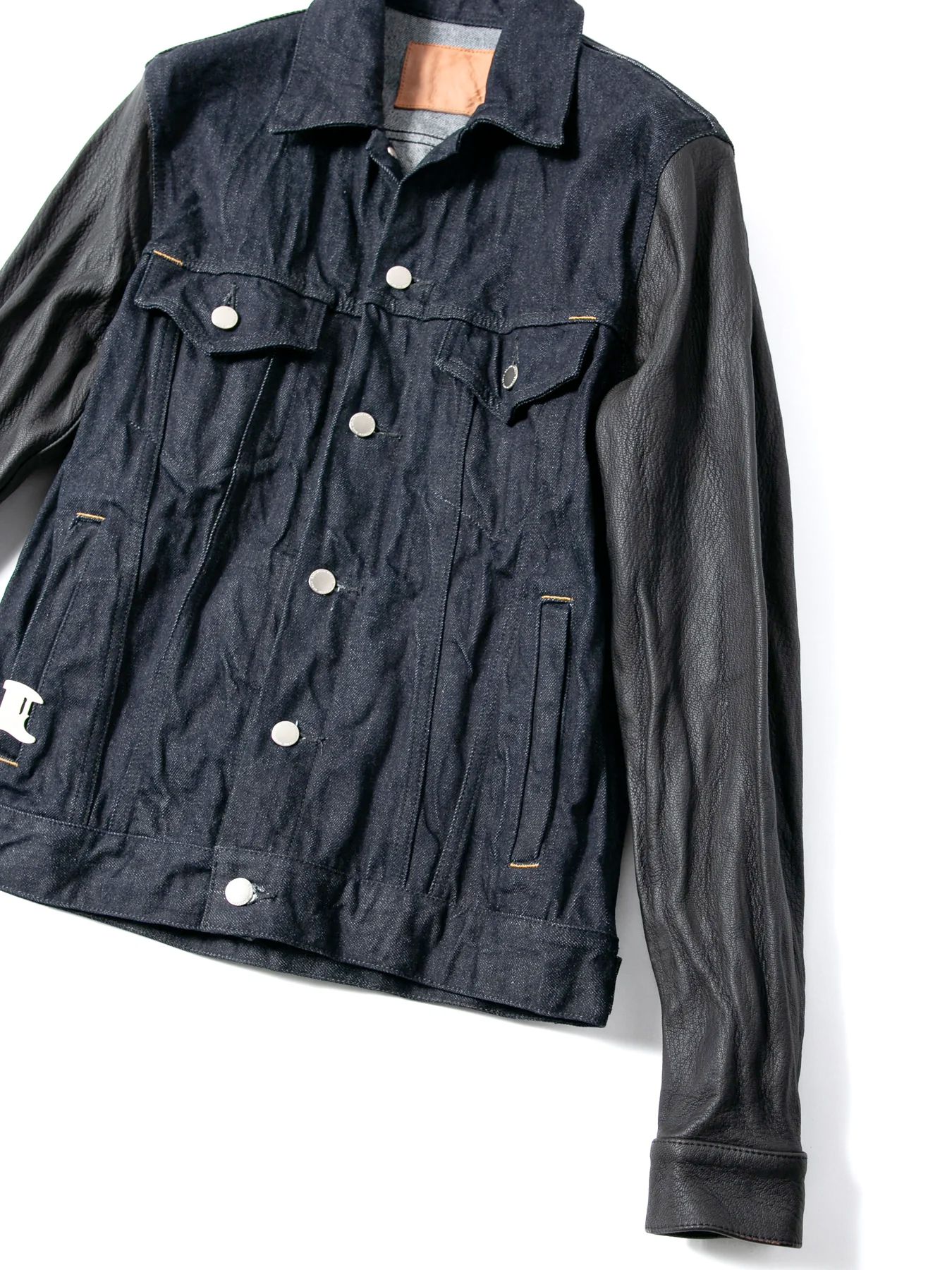 14oz Deep Blue Heavy Selvage Denim Leather Sleeve G Jean Blouson / 14oz ディープブルー ヘビーセルヴィッチ デニム 袖革 Gジャン / BLITZ / インディゴ（ワンウォッシュ）