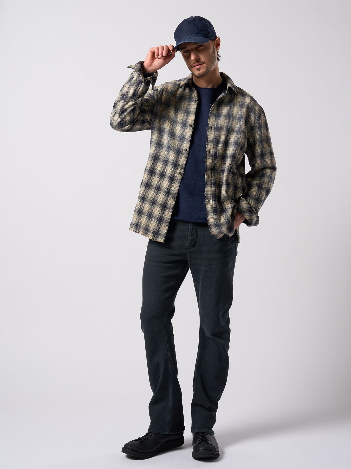 【予約品 4月19日(日) 18時締切】denim jersey 3D banana flare pants / デニムジャージー 3D バナナフレアパンツ / ブラックユーズド