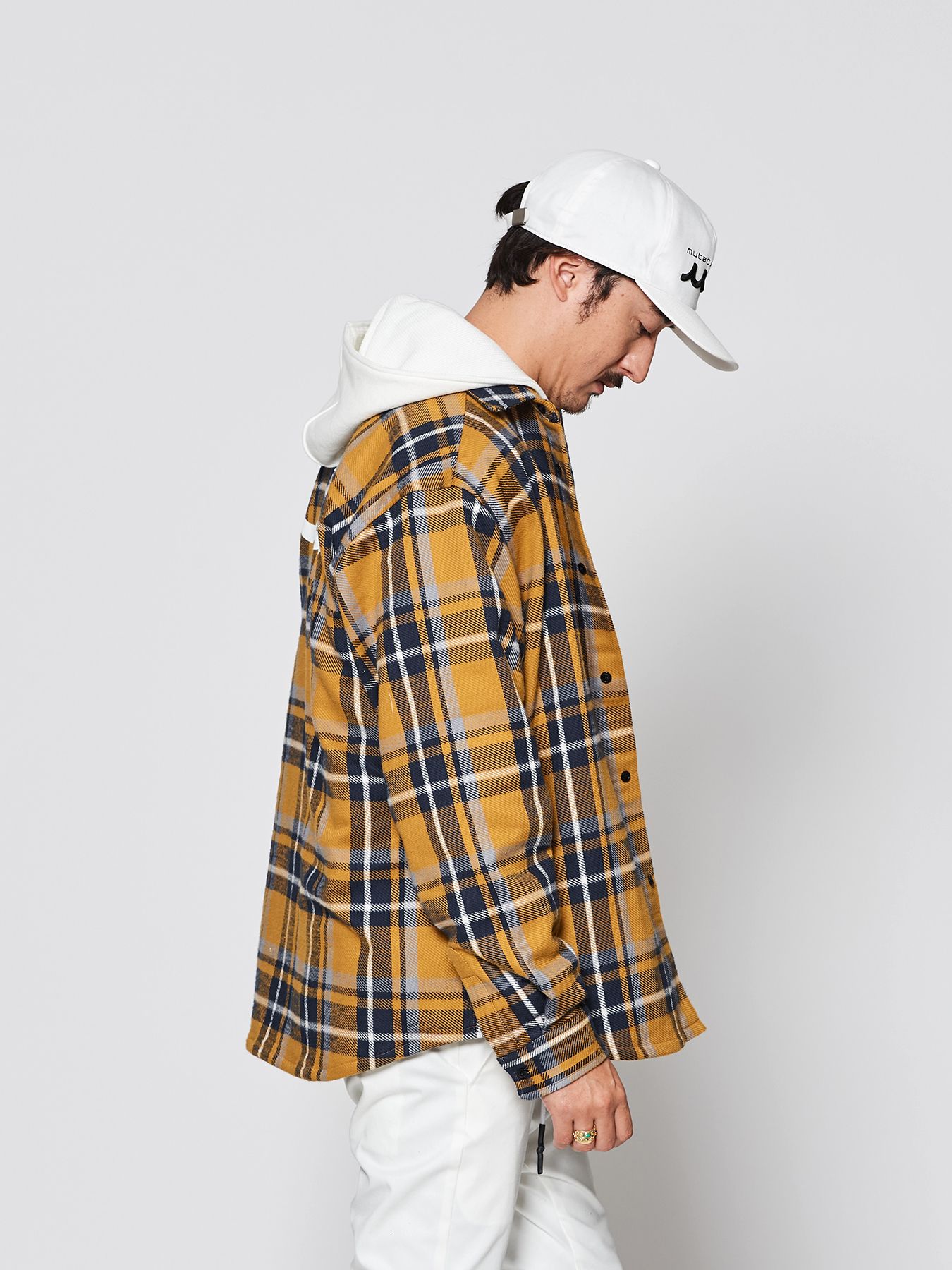 【予約品 】muta Hooded Flannel Shirts / フードシャツジャケット / イエロー【Acanthus × muta MARINE】