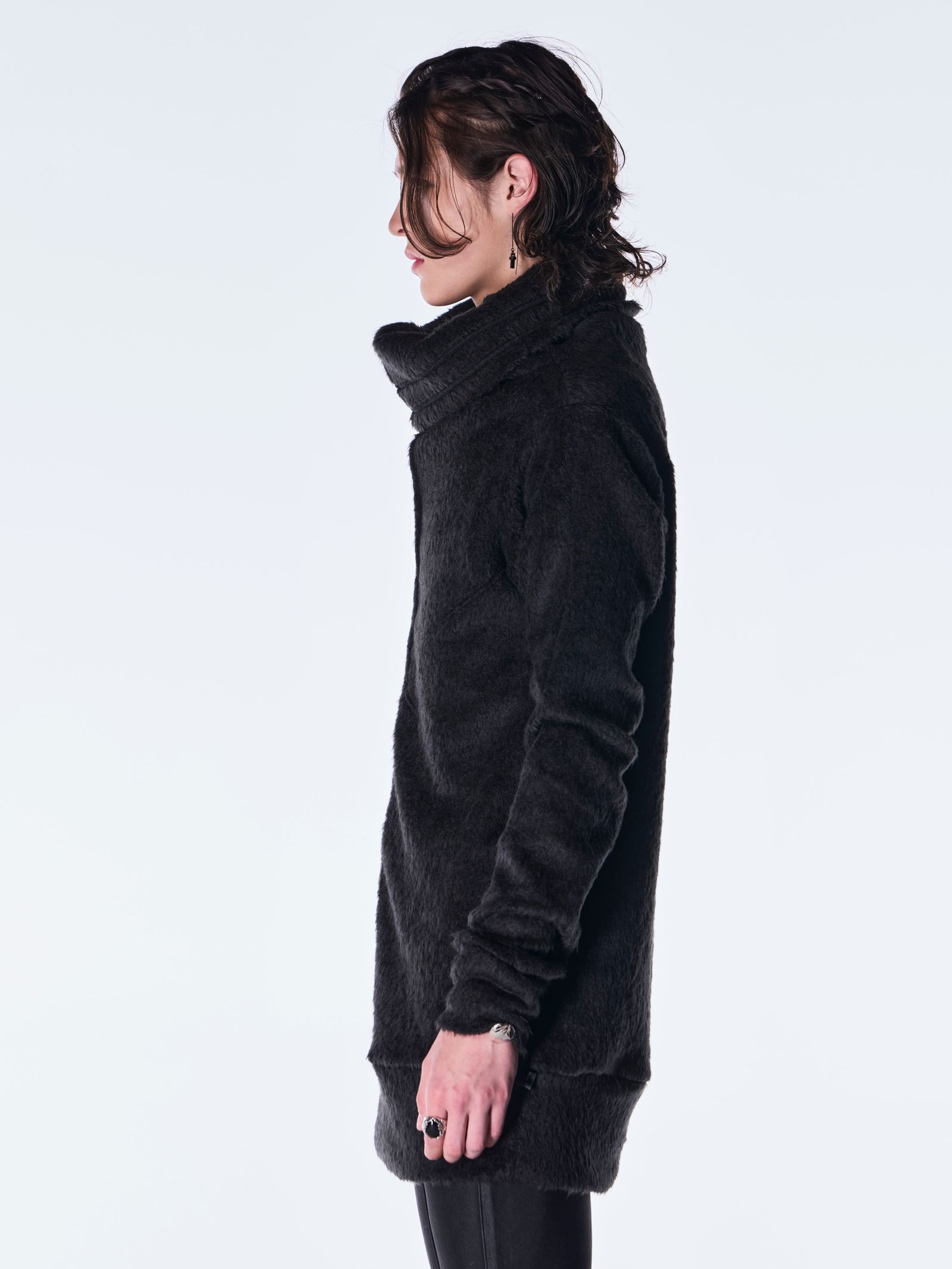 【予約品 6月29日(月) 締切】Long Shaggy Jersey Loose High Neck Pull Over / ルーズハイネック プルオーバー / ブラック