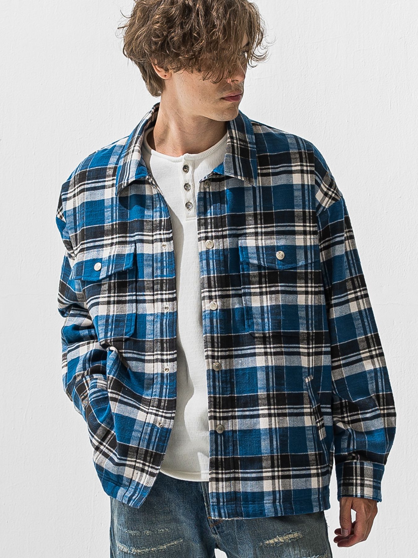 【予約品 9月6日(日) 締切】OLD SLUB CHECK JK / ヴィンテージ ネルジャケット / ブルー