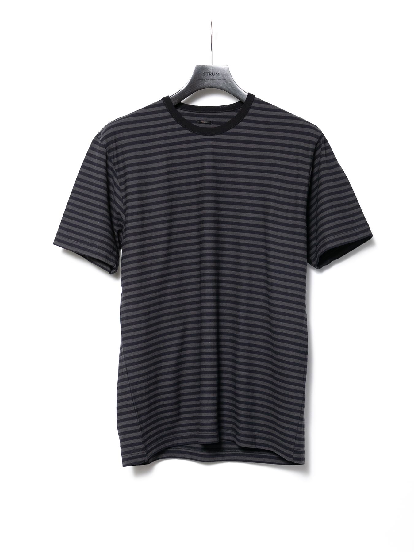 【予約品 10月12日(日) 締切】High Twisted Yarn Cotton Single Jersey Stripes Printed Crew Neck T-shirt / ボーダー強撚天竺 プリント クルーネック Tシャツ / ブラック×グレー