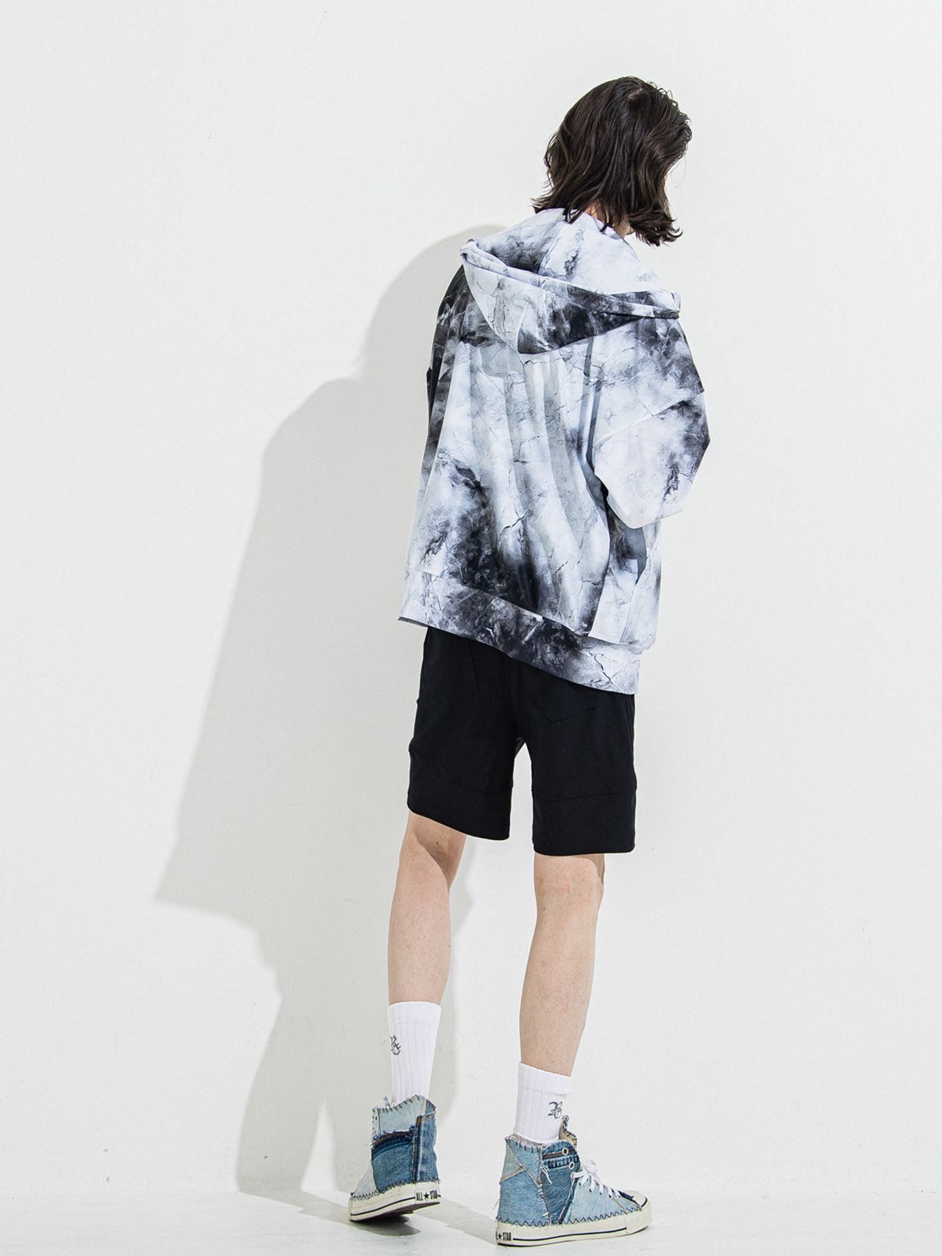 【予約品】RASH OVER ZIPUP HOODIE / ラッシュガード オーバーサイズジップアップパーカー / マーブルホワイト
