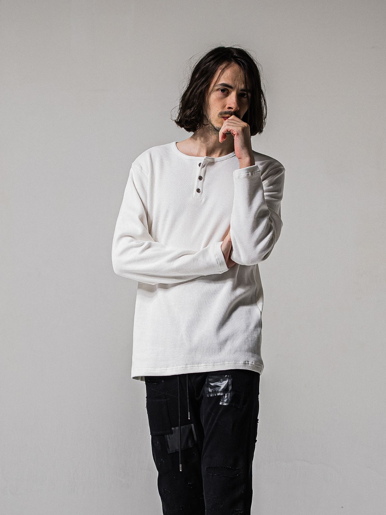 【予約品 11月16日(日) 締切】WAFFLE HENRY / ワッフルサーマル ヘンリーネック / ホワイト