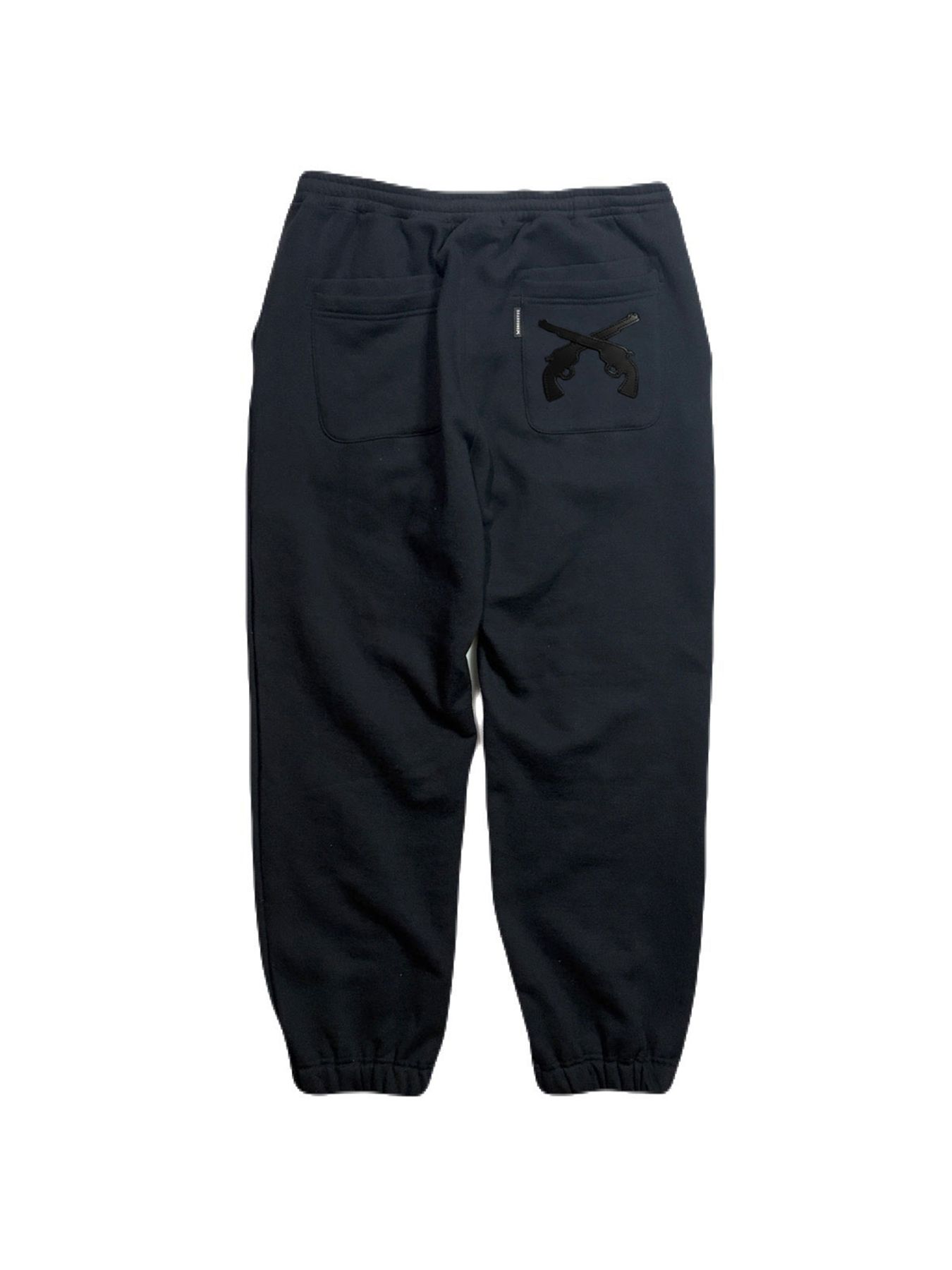 【予約品 3月9日(月) 18:00 締切】LEATHER PATCH PANTS / レザーパッチ スウェットパンツ  / ブラック