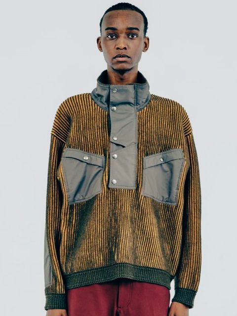 TUCK BORDER COMBI KNIT H/Z ハーフジップニット / KHA 【iroquois】